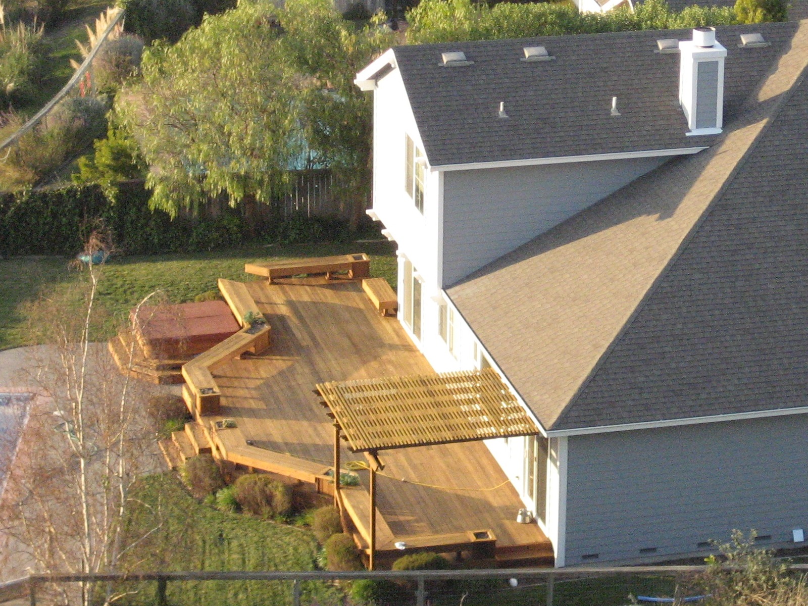 Wooden backyard deck and patio